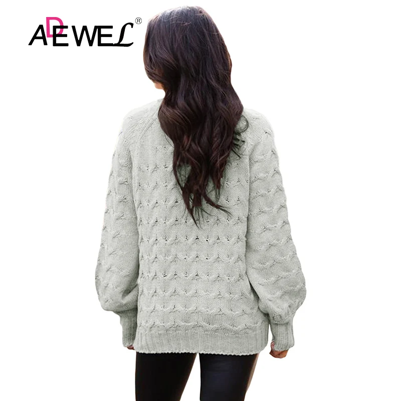 ADEWEL 2018 Casual Pullover Women's Jumper Turtleneck Sweater Autumn Winter Cable Knitted Oversized Sweater Tops 100%Acrylic