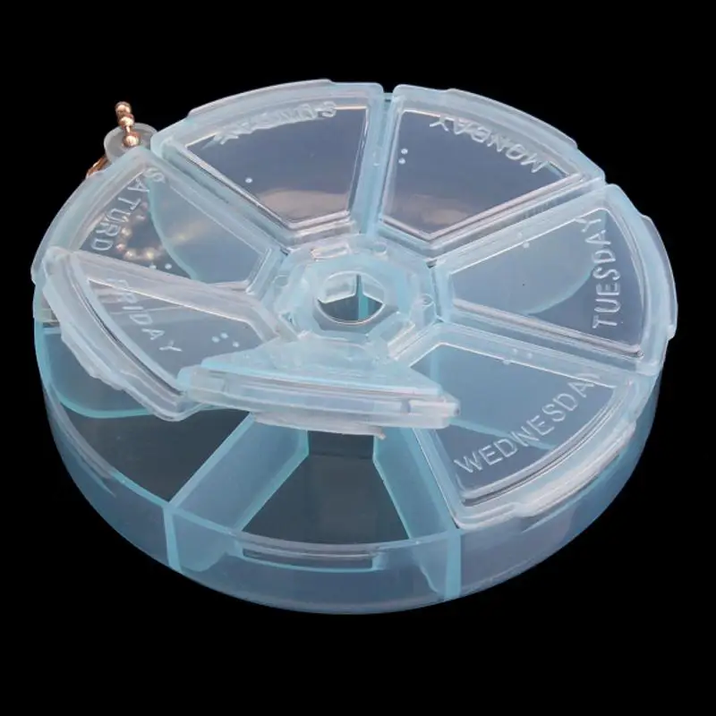 

7 Slots Medicine Case Portable Organizer Pill Round Box 7 Days One Week Health Pill Box Case Medicine Drug Random Color
