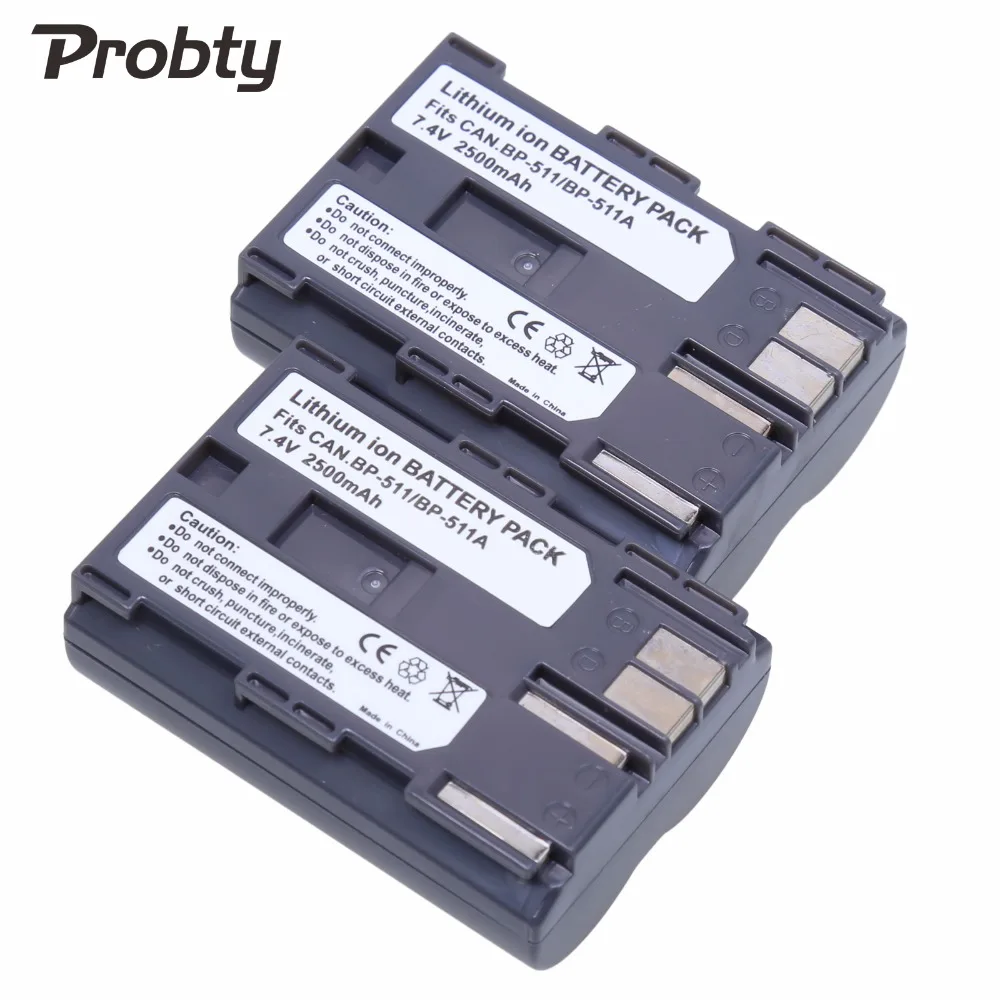 

2 Pcs 7.4v 2500mAh BP-511 BP511a BP 511a Battery For Canon G6 G5 G3 G2 G1 EOS 300D 50D 40D 30D 20D 5D MV300i Camera