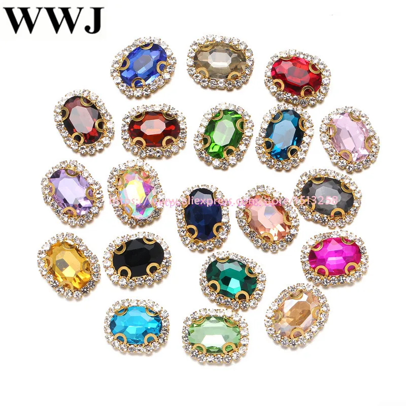 

10x14 13x18 18x25 mm Oval Gold D Claw Crystal Rhinestone Flatback Sew On Crystal buckle loose rhinestones For jewelry dress