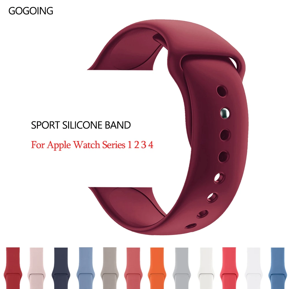 Silicone Sport Loop Correa Strap for Apple Watch Band 42mm 38mm 44mm Iwatch Series 4 3 2 1 Rubber Bracelet Wrist Belt Watchband