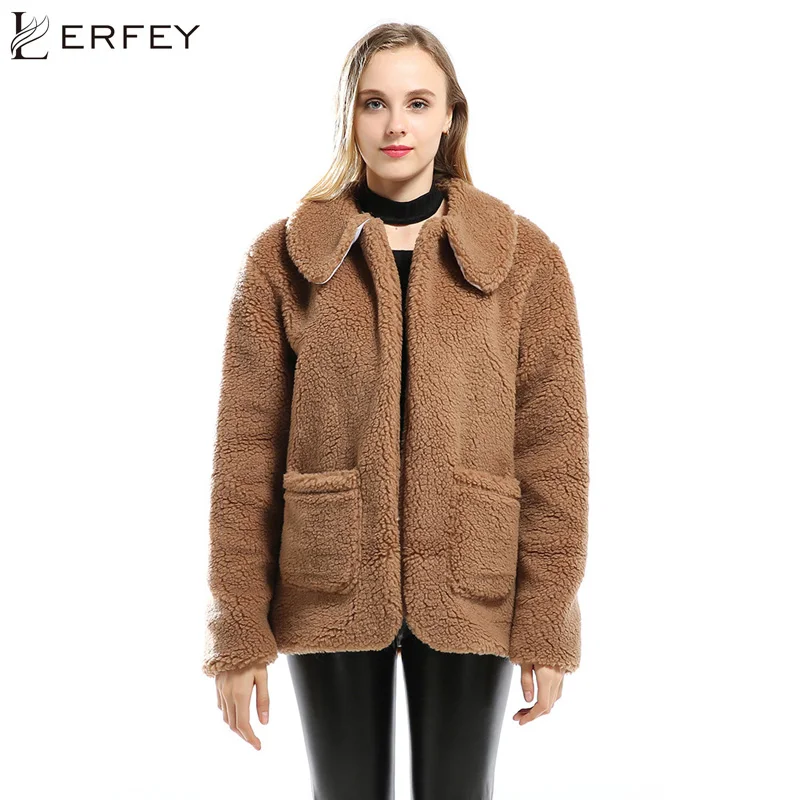 LERFEY Faux Lambswool Oversized Jacket Coat Winter Warm Hairly Jackets