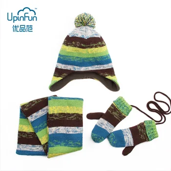 

3pcs/Set Gifts Cute Unisex Winter Glove Scarf Hat for Baby Kids Cartoon Rainbow Warm and Velvet Knitted for Girl Boy Hot Sale