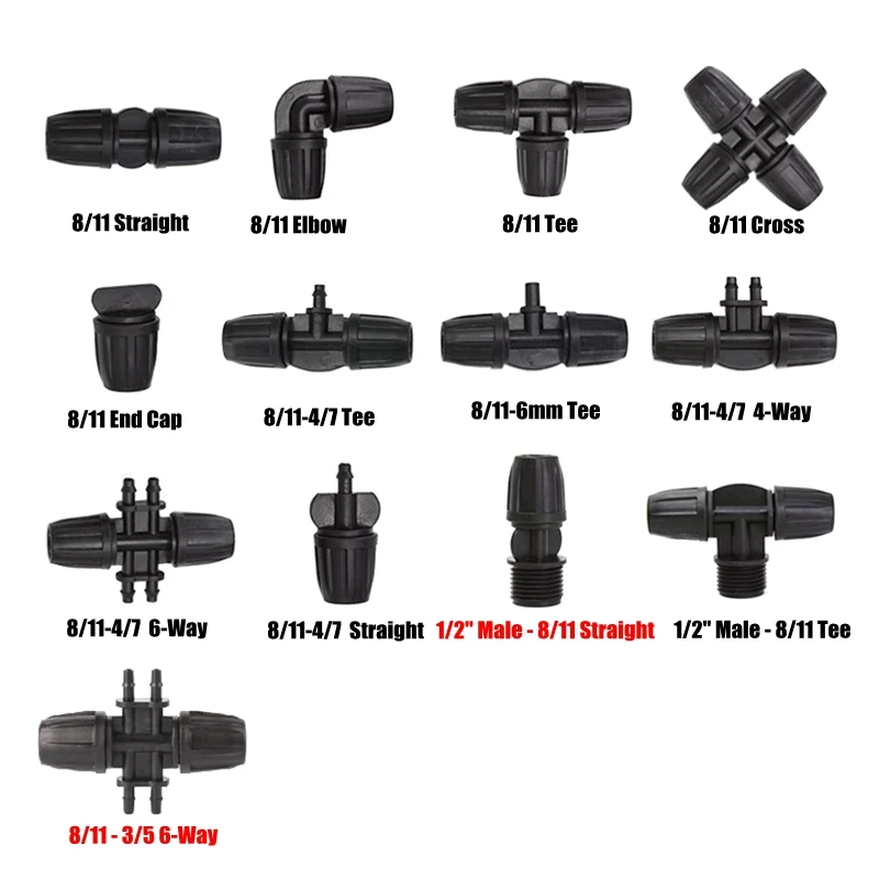 

3pcs 8/11 9/12mm Garden Hose Connectors Micro Irrigation Pipe Tee Joint Elbow Reducing Connector Pipe Hose End Plug Thread Joint