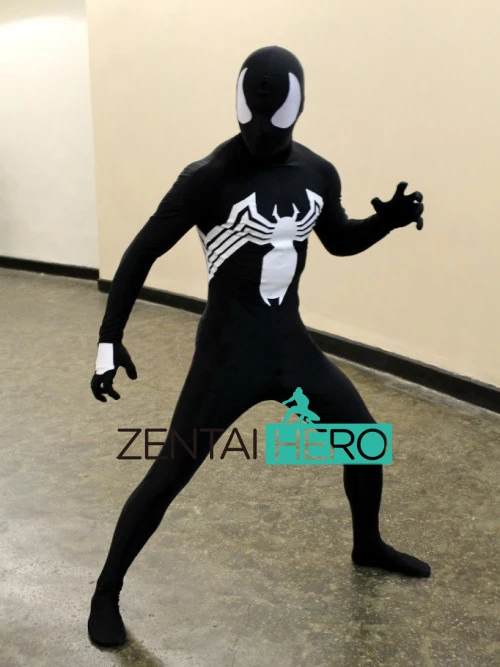 Бесплатная доставка черный костюм Человека паука Venom Symbiote Zentai Spidey для косплея на