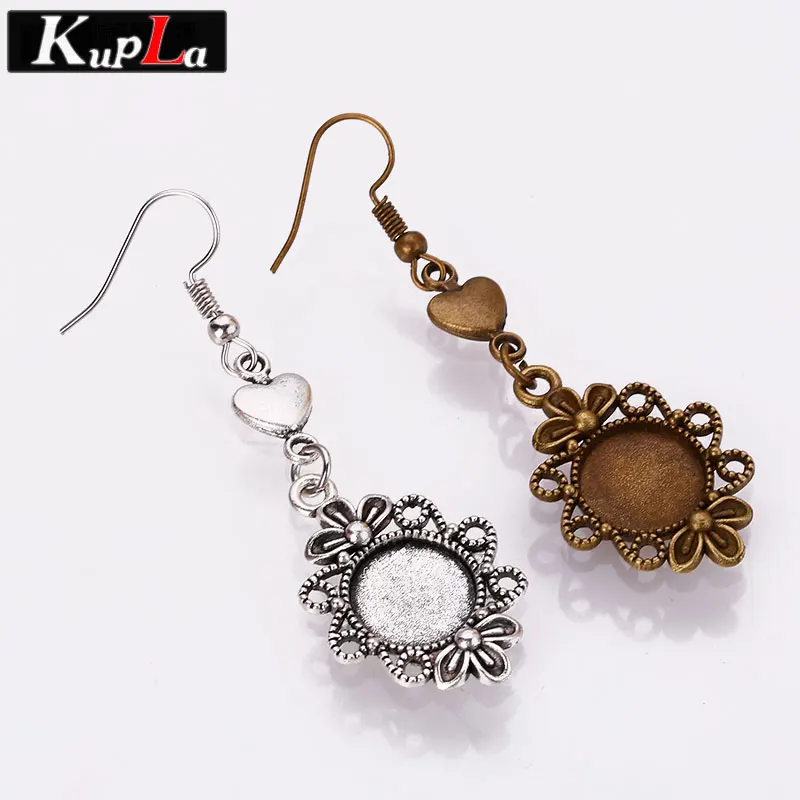

Vintage Metal Drop Earrings 12mm Round Cabochon Setting Fashion Flowers Hearts Earrings Base DIY Jewelry Making 20 pieces/lot