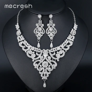 

Mecresh Fashion African Jewelry Sets for Women Leaf Crystal Rhinestone Necklace Earrings Sets Bridal Wedding Jewelry MTL509