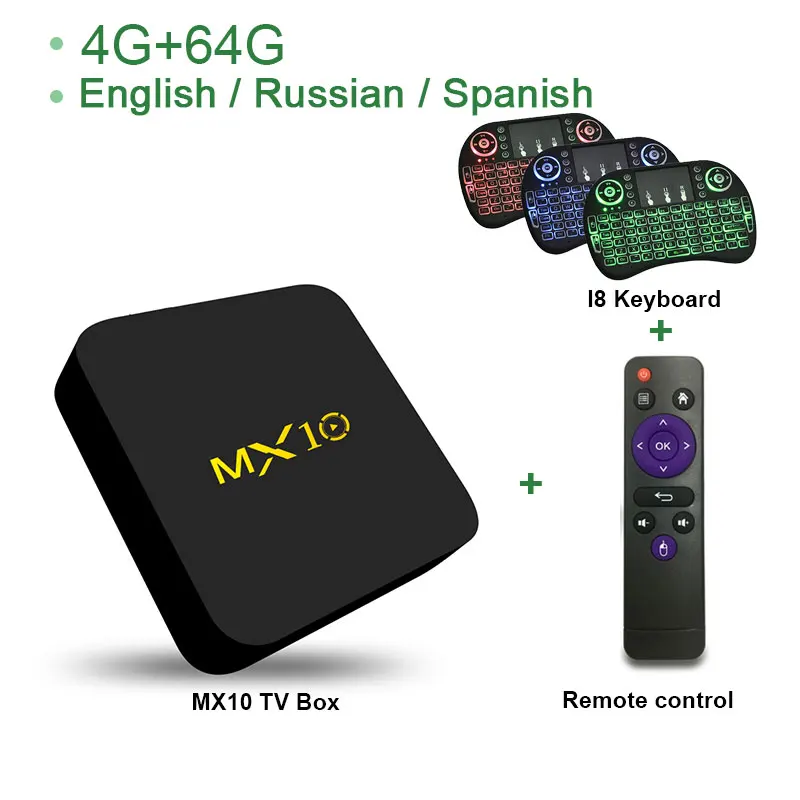 MX10 Android tv Box RK3328 4K tv Box Android 8,1/9,0 USB3.0 4 ГБ 32 ГБ 64 Гб Miracast WiFi HD медиаплеер для Smart tv PK T9 - Цвет: 4g64g i8 keyboard