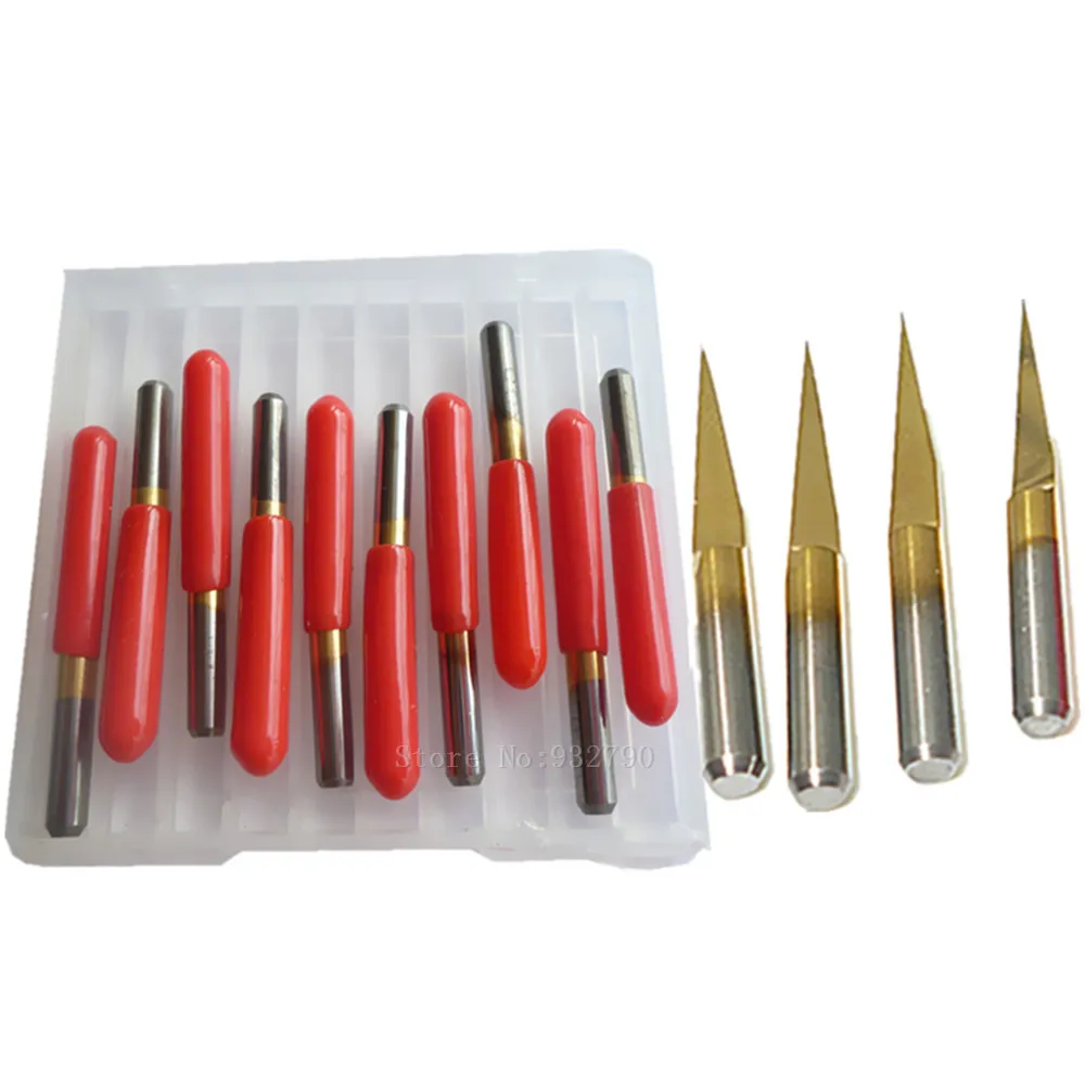 10pcs Titanium Coated Carbide Pcb Engraving Cnc Bit Router Tool 10