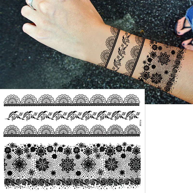 Het begin verhoging Hymne 1 Vel Nieuwe Henna Zwart Kant Tattoo Sticker Totem Bloem Blad Tijdelijke  Tattoo Body Art Arm Hand Been Tatuagem Schoonheid - AliExpress Schoonheid