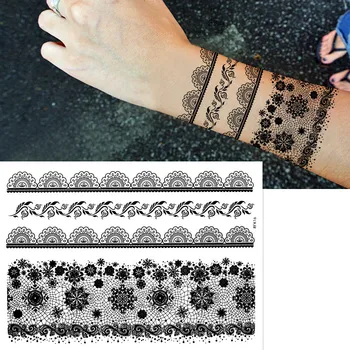

1sheet new Henna Black Lace Tattoo Sticker Totem Flower Leaf Temporary Tattoo Body Art Arm Hand Leg Tatuagem Beauty