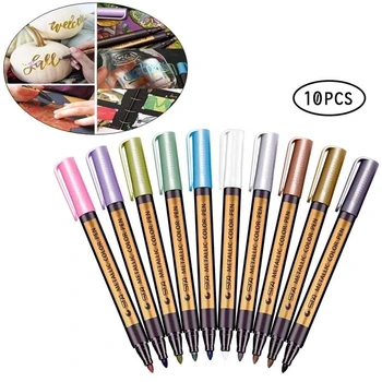

Assorted Colored Acid Free Artist Metallic Markers Non-toxic Quick-dry Permanent Paint Drawing Marker Pens 10pcs