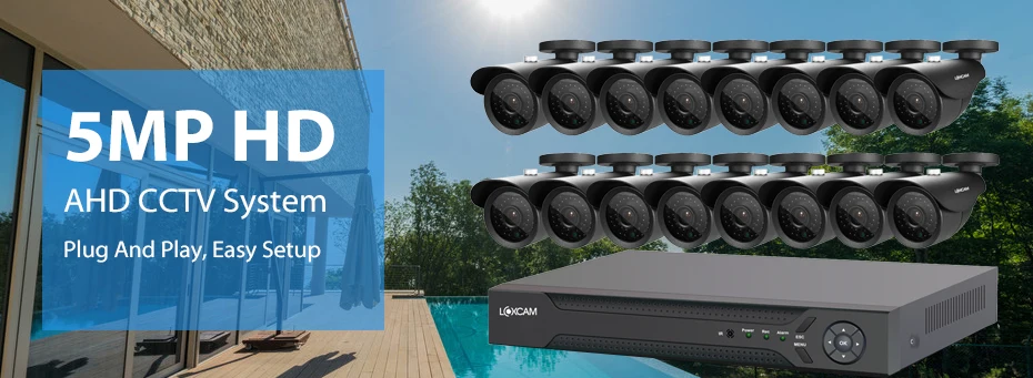 LOXCAM H.265+ 5MP Ultra HD 16CH 5MP DVR комплект CCTV система безопасности Открытый 5MP EXIR камера ночного видения комплект видеонаблюдения P2P