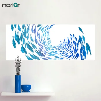 

Watercolor Nordic Animal Schools of Fish Printed on Canvas Black And White Simple Style Chinese Ink Painting