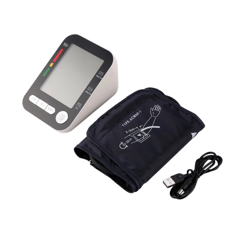 

Health Care LCD Digital Upper Arm Blood Pressure Monitor USB Rechargeable Sphygmomanometer Heart Rate Monitor Meter Selling