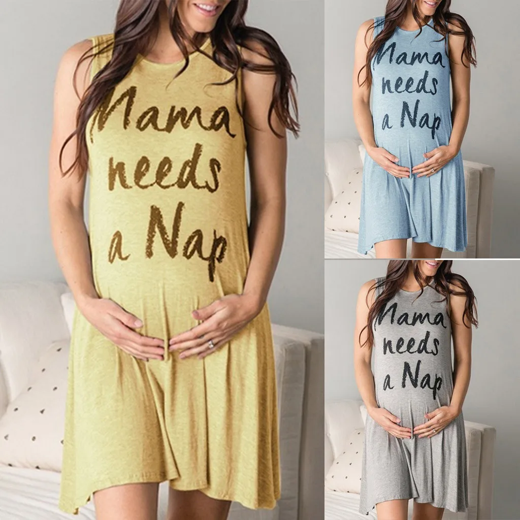 

Women's Maternity Print Round Neck Sleeveless Casual Dress MM72