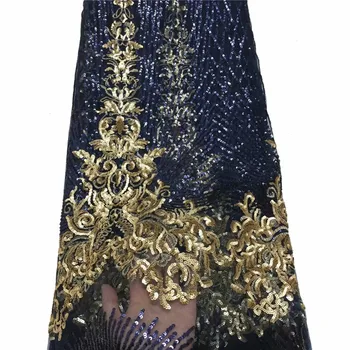 

2019 Latest Nigerian Lace Fabric High Quality African Lace Fabric For Wedding Dress French Tulle Lace And Sequins(6-19