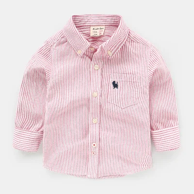 Рубашки для мальчиков Модная хлопковая детская одежда Высококачественная школьная форма рубашка брендовые рубашки для мальчиков весенне-Осенняя детская одежда - Цвет: red stripes