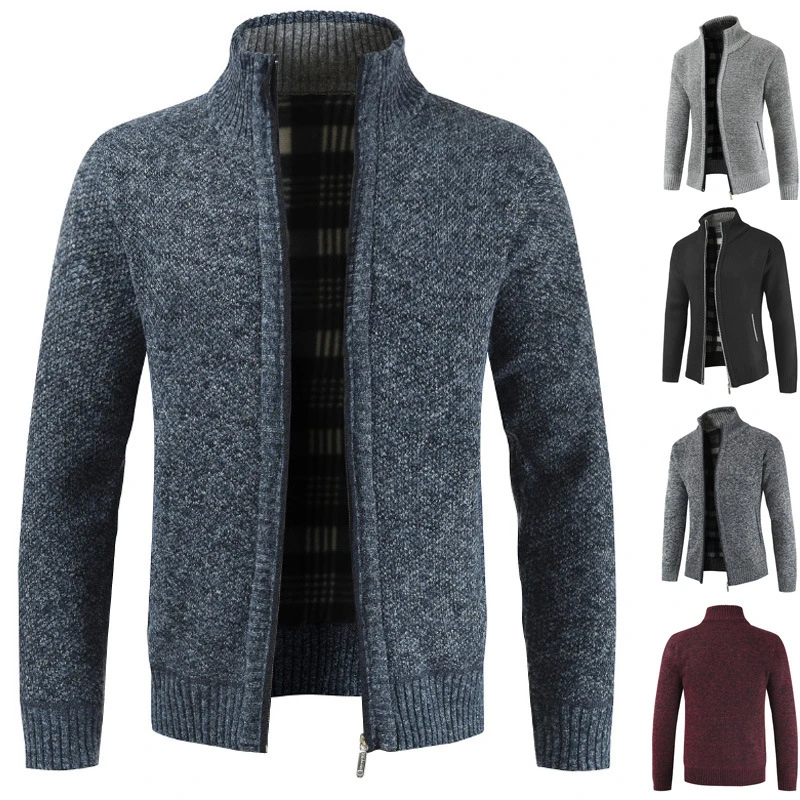 Man Autumn Winter Clothing M-3XL Plus Size Zipper Knitted Sweaters Male Long Sleeve Stand Collar Cardigan Jacket Coat Outwear