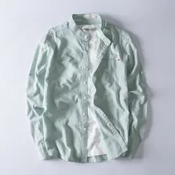 2018 Осень с длинными рукавами льняные рубашки мужские модный бренд озеро зеленая рубашка мужской большие размеры 5XL Стенд воротник рубашки