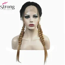 StrongBeauty синтетический кружевной передний парик косы плетеный парик клубника блонд Омбре волосы