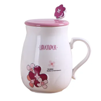 

New simple lavender Mug with lid spoon 400ml cup Geometric bump coffee ceramic mugs Emboss tea cup office Drinkware