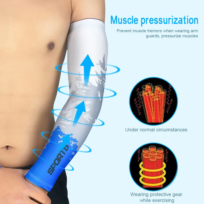 Ice Fabric Breathable UV Protection Running Arm Sleeves Fitness Basketball Elbow Pad Sport Cycling Outdoor Arm Warmers