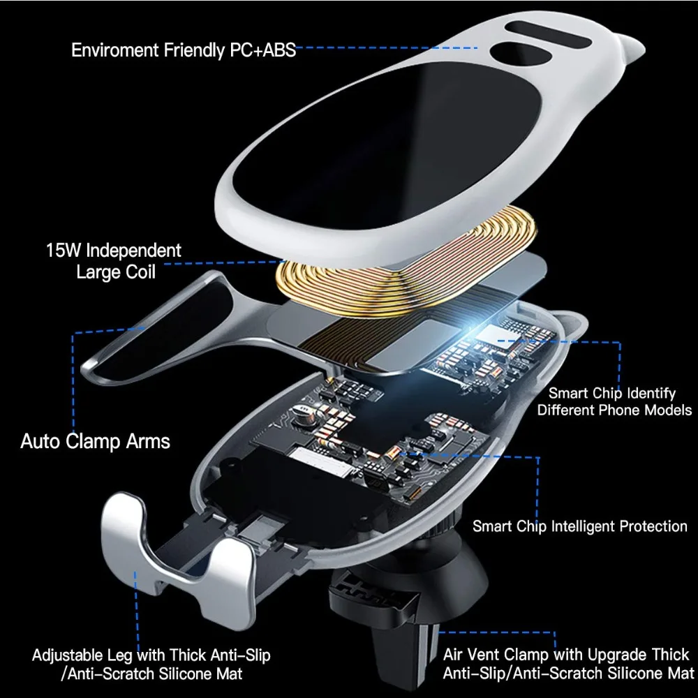 DCAE 15 Вт Быстрое Qi Беспроводное Автомобильное зарядное устройство крепление вентиляционное отверстие автоматический зажим автомобильный держатель телефона для samsung S10 S9 S8 iPhone XS XR X 8