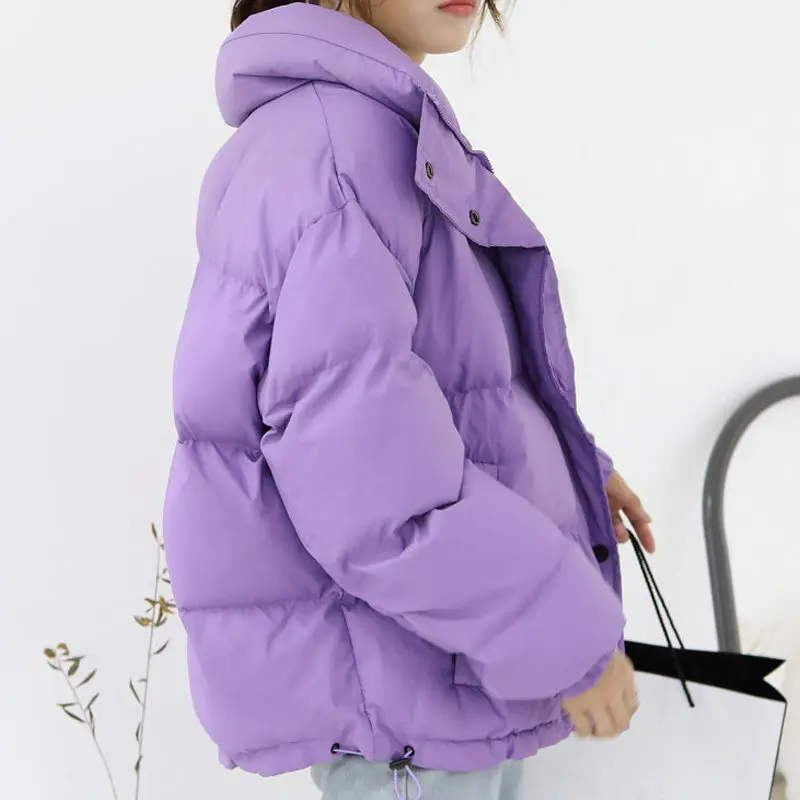 Фиолетовая зимняя куртка для женщин BF стиль свободные негабаритные пальто плотные мягкие хлопковые ветровки куртки зимняя куртка теплая верхняя одежда C5658