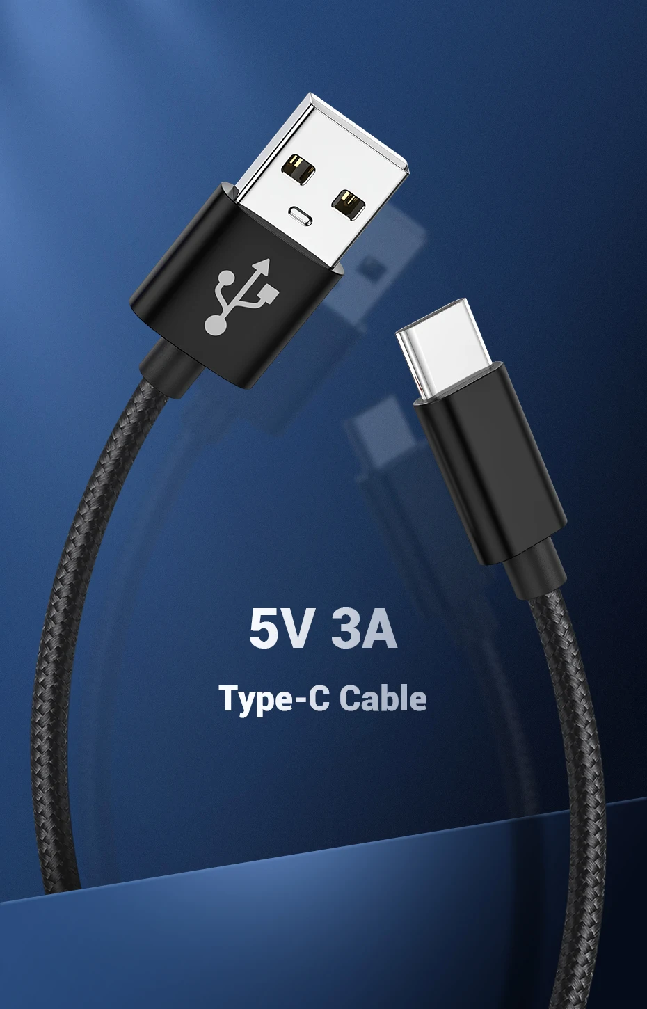 TOPK USBC Cable USB Type C Cable 3A Fast Charge Data Cable for Samsung S9+ S9 S10 Plus Xiaomi Redmi K20 Pro Phone Charger Cable
