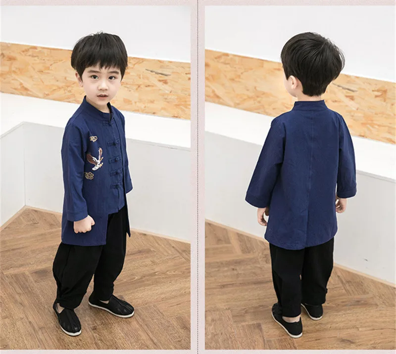 Модная одежда для мальчиков, костюмы, рубашка+ штаны, комплекты из 2 предметов, комплект детской одежды с длинными рукавами, китайский Детский костюм в стиле ретро