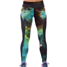 Новые модные женские брюки с цифровым принтом, с высокой талией, с зеленым принтом, с принтом звезды, сексуальные, эластичные, шелковистые