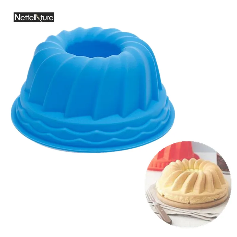 9inch Large Size Sprial Shaped Silicone Cake Mould Round Corrugated Chiffon Sponge Cake Bread