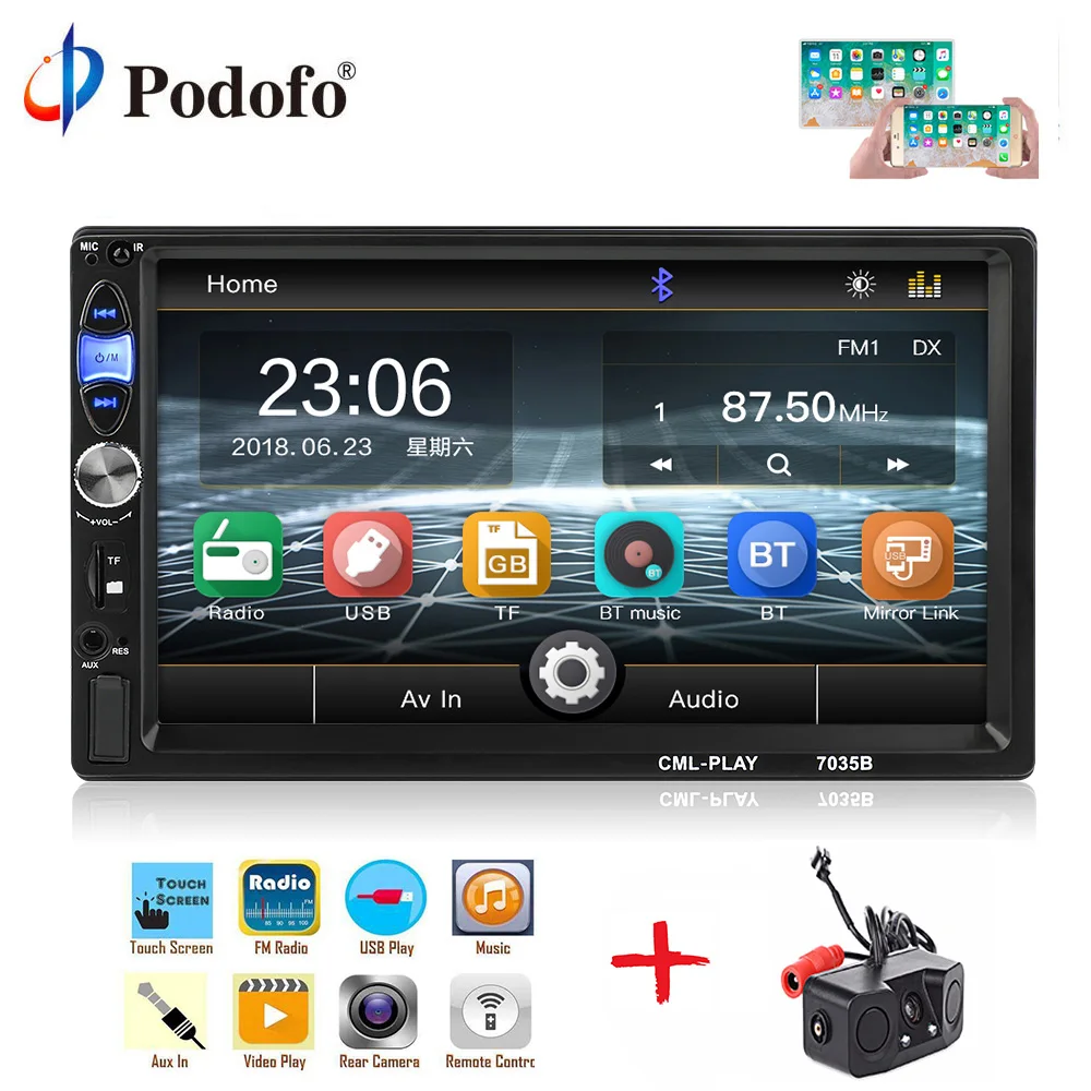 

Podofo 2din Car Radio 7" Touch Multimedia Video Player MP5 Autoradio Bluetooth Auto stereo FM AUX USB SD mirrorlink subwoofer