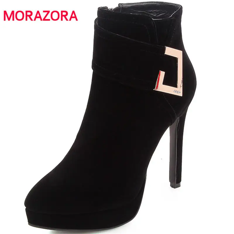 

MORAZORA big size pointed toe super high heel ankle boots for women stiletto heel platform boots autumn winter chelsea boots