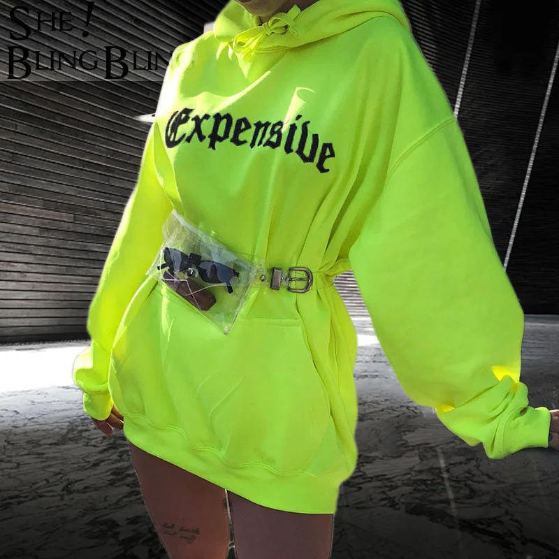 Женская толстовка с капюшоном Sheblingbling флуоресцентная Свободная | Отзывы и видеообзор