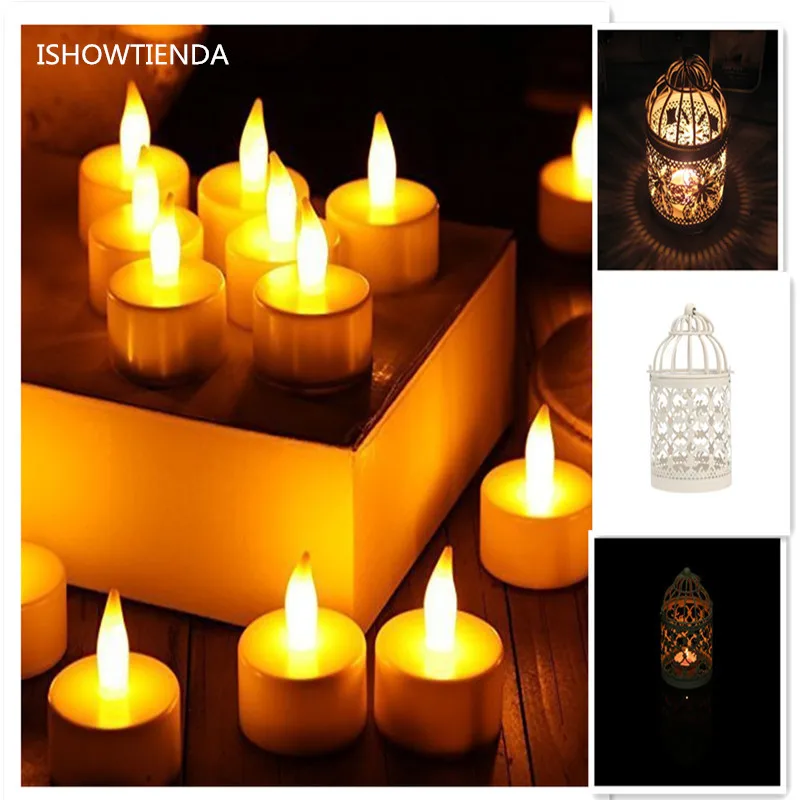 

ISHOWTIENDA 6pcs LED and 1pcs Romantic Candlestick Tea Light Candles Velas sin llama Realistic Battery-Powered Flameless Candles