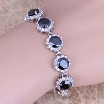 

Fascinating Black Cubic Zirconia White CZ Silver Plated Link Chain Bracelet 7 inch S0621