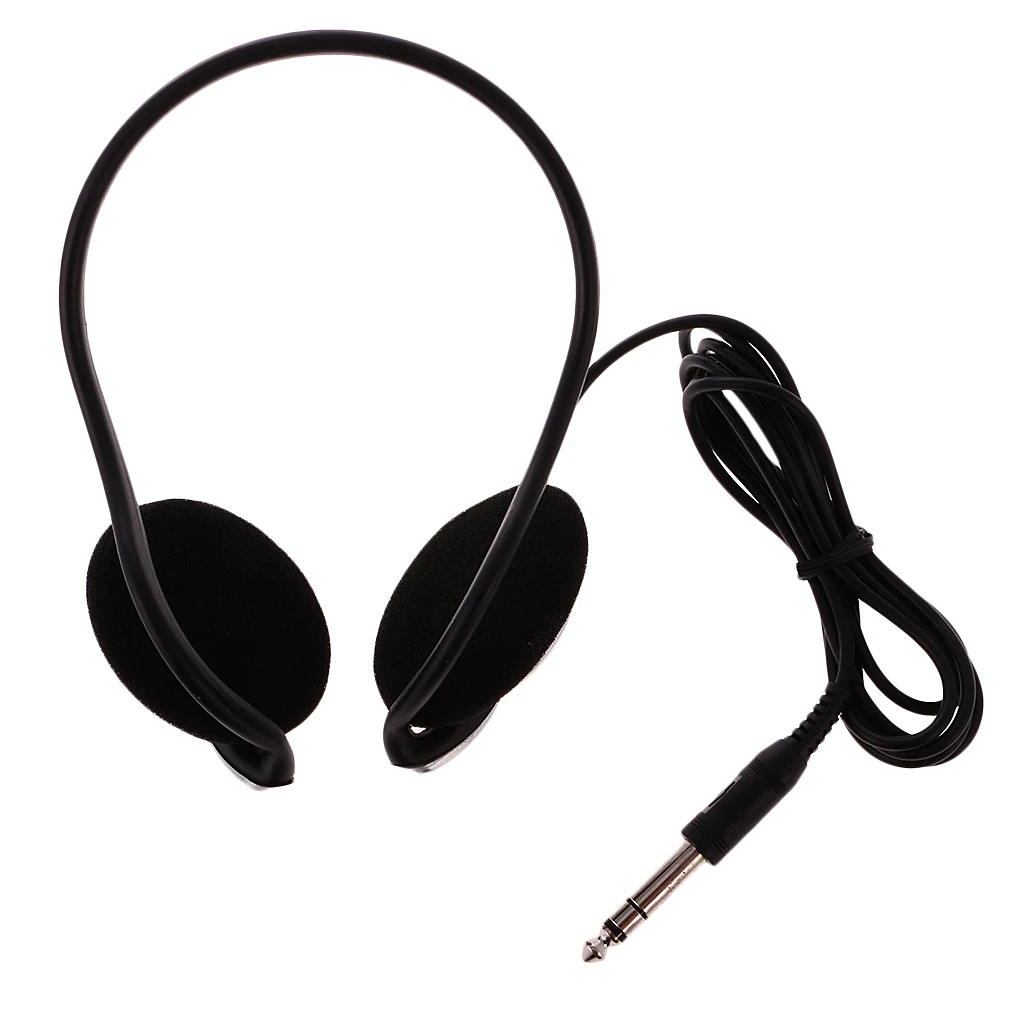 Black 1.5m Cable 6.3 mm Plug Headset Head Phone Headphones Noise Reduction Surround Sound for Laptop Keyboard and Digital Piano