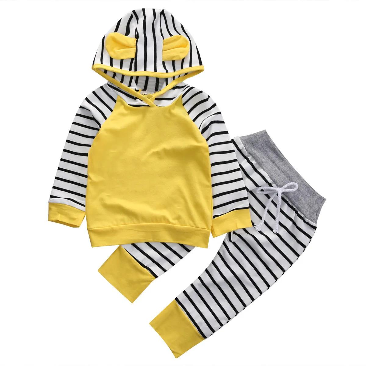 Toddler Kids Baby Boys Clothes Hooded T shirt Tops Pants 2PCS Outfit Set Adorable Baby Striped