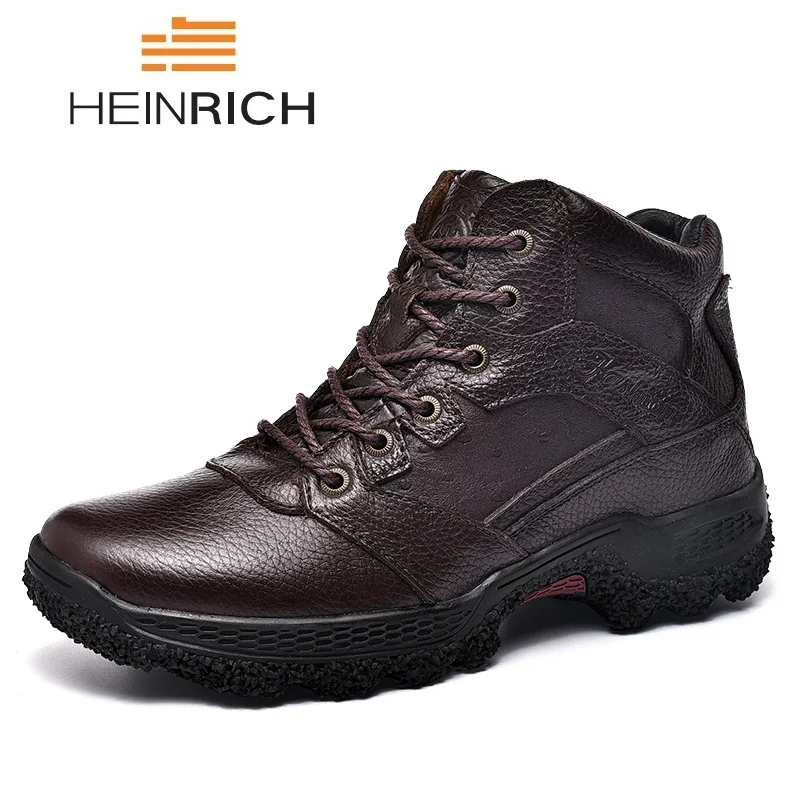 

HEINRICH Winter Shoes Men Plush Warm Genuine Leather Boots Men Comfortable Men Casual Boots WaterProof Ankle Boots Bottine Homme