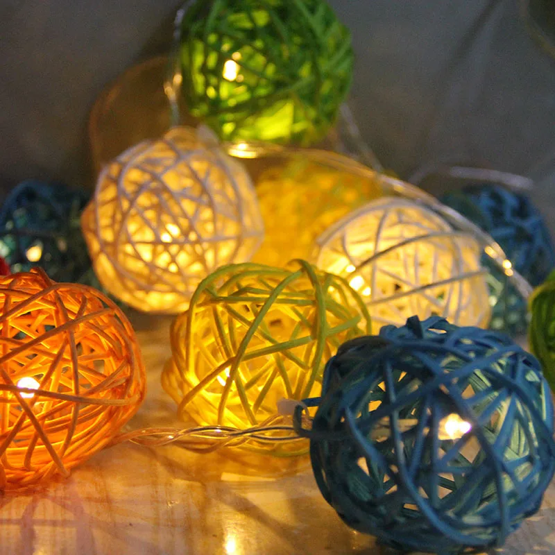

3M 20 Rattan Ball Led String Fairy Lights Christmas Tree Ornaments Xmas Decoration Warm White LED Lights Home Garden Decoration