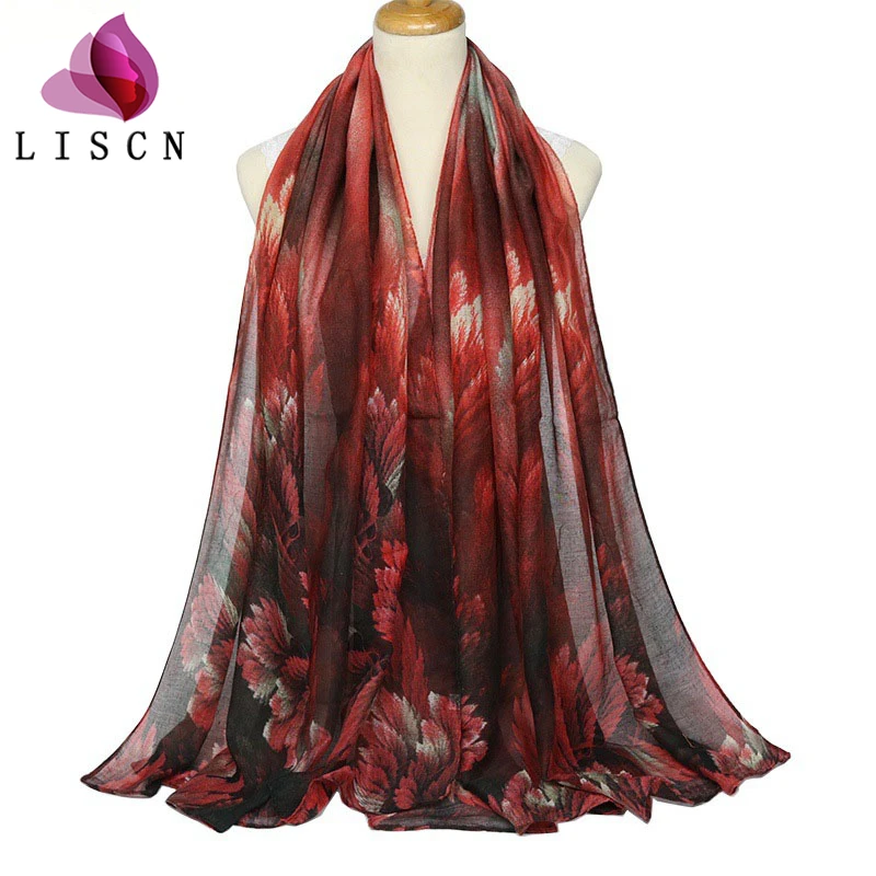 

2019 new fashion soft satin shawl scarf summer ladies small print chiffon scarf female casual coral flower Bali yarn shawl