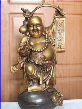 

Tibet Buddhism Copper Bronze Fane Yuan Bao Fu Gourd Ru Yi Buddha Statue
