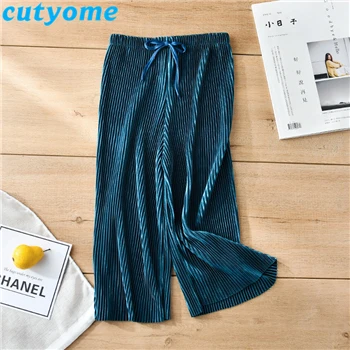 Summer Girl Wide Leg Pant Toddler Kids Casual Loose Trouser Child Pleated Chiffon Pants Teenage Girls Clothing Leggings 12 13 14 - Color: Green