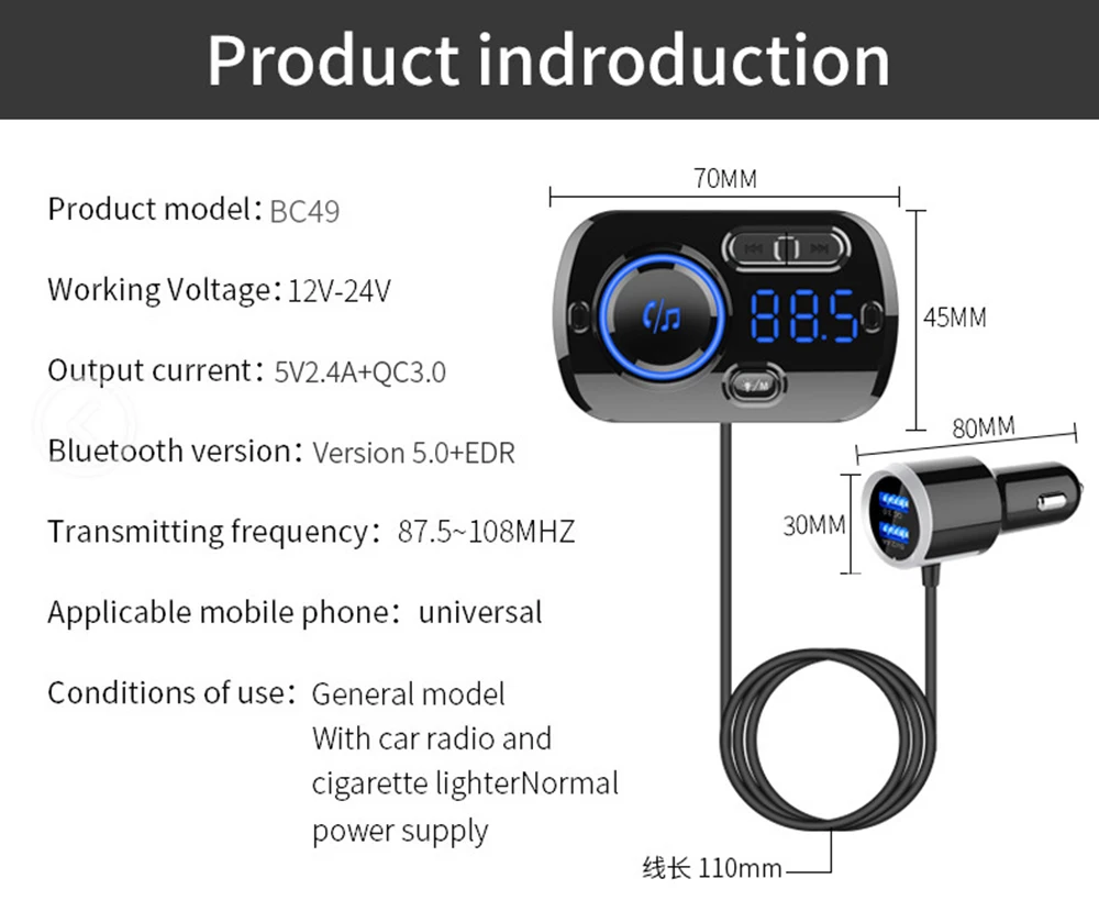 VR робот Bluetooth V5.0 EDR автомобильный комплект громкой связи fm-передатчик 3,5 мм Aux автомобильный аудио mp3-плеер QC3.0 Быстрая зарядка светодиодный светильник