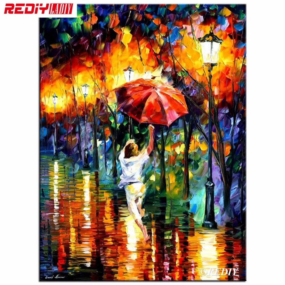 

REDIY New 5D Diamond Embroidery Cross Stitch Red Umbrella Landscape Round Full Diamond Mosaic Picture Pasted Needlework Decor