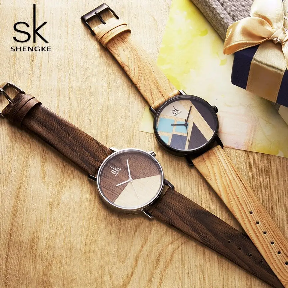 

Shengke Top Brand Fashion Ladies Watches High-grade imitation wood grain PU belt Female Quartz Watch Women Watch Reloj Mujer SK