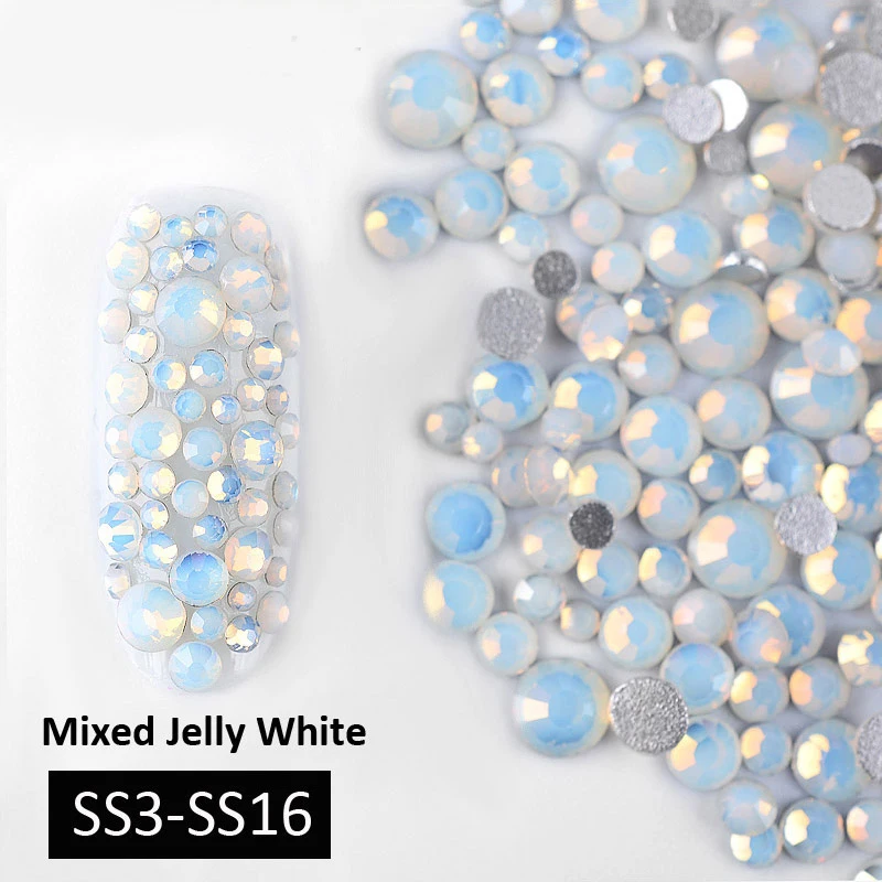 1Pack-Mixed-SS3-SS16-White-Opal-Nail-Rhinestones-Glitter-Flat-Back-Crystal-Gems-3D-Nail-Art