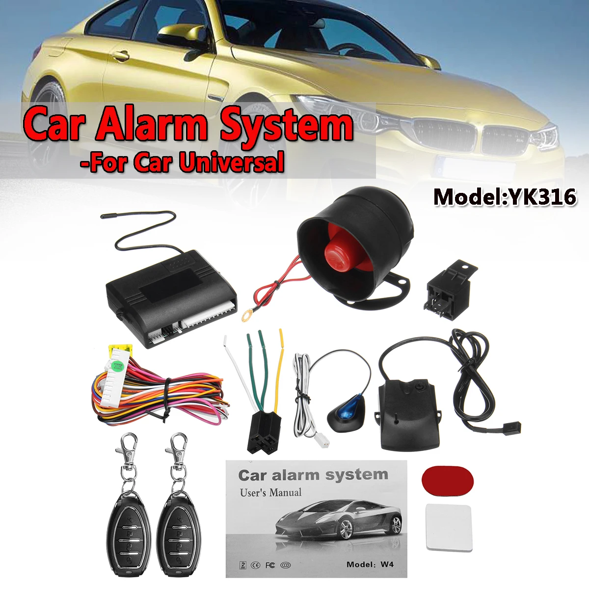 

Universal 1-Way Car Vehicle Protection Alarm Security System Keyless Entry Siren +2 Remote Controller Burglar Anti-theft Alarm